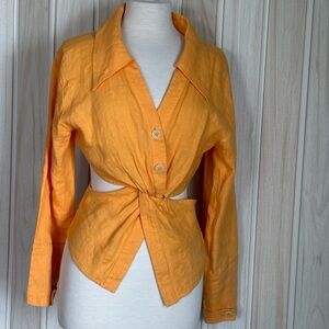 Orange Long Sleeve Button Down Shirt with Tie Front